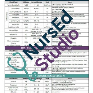 Normal Lab Values Cheat Sheet: Nurse Reference Guide (Digital Download)