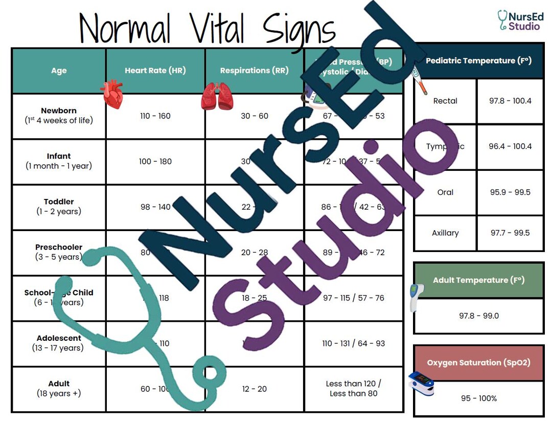 Vital Signs Reference Sheet: Pediatric to Adult (digital Download ...