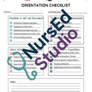 Peut inclure: Une liste de contrôle d'orientation médicale avec des sections sur l'environnement de l'unité, le travail d'équipe, le flux de travail clinique, la documentation et la sécurité. Comprend un stéthoscope, une seringue, un brassard et des flacons de médicaments.