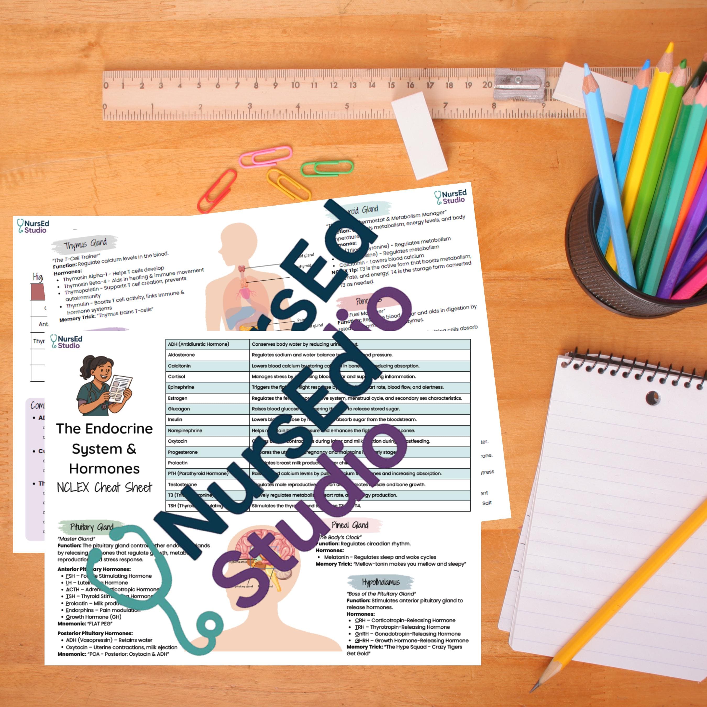 Endocrine Hormones NCLEX Cheat Sheet | Nursing Student Study Guide ...