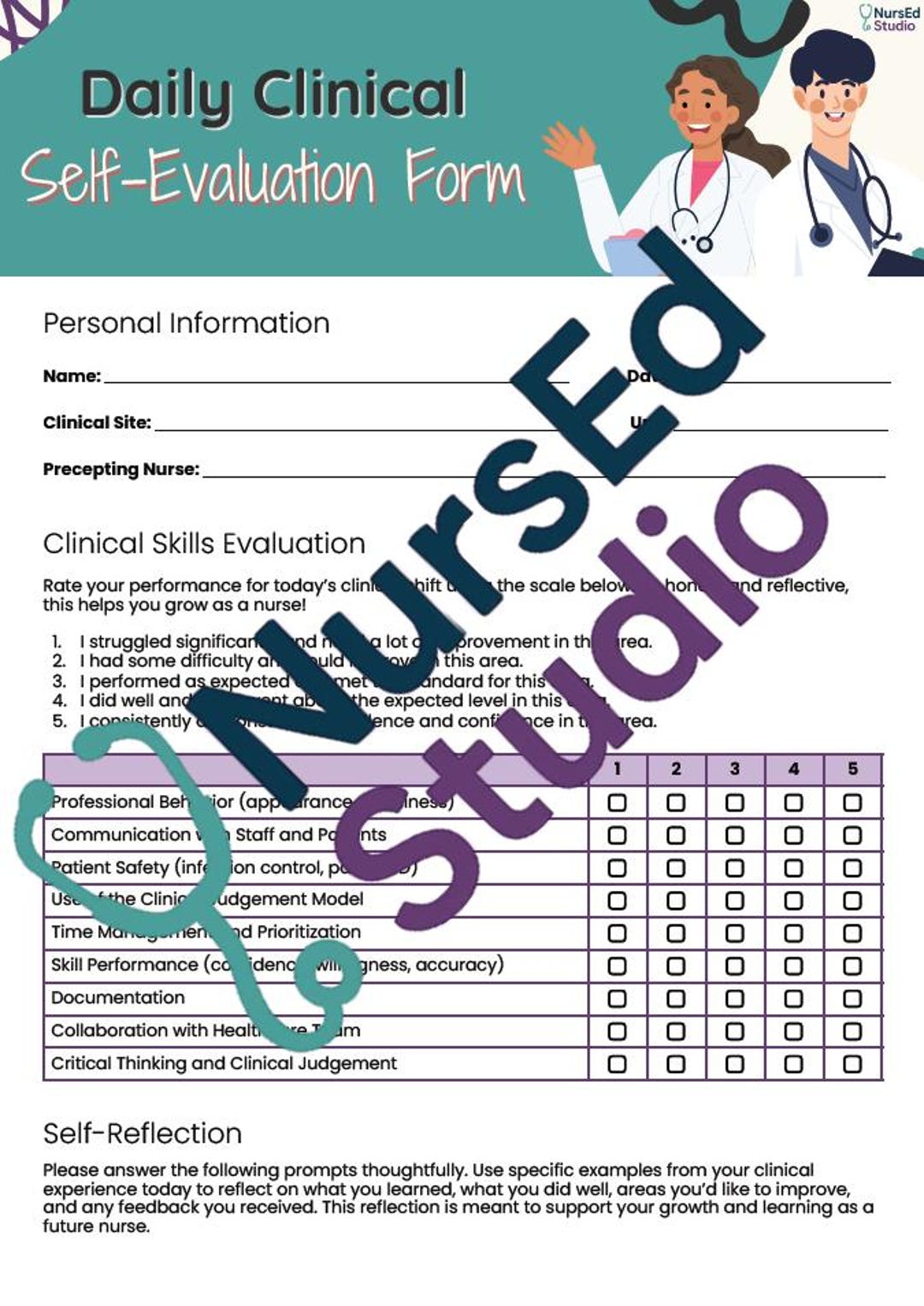 Nhs Reflective Template.pdf Nursing Student Clinical Reflection Form (printable) - Etsy