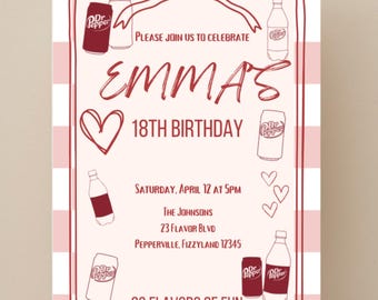 Dr Pepper Soda Birthday Party Invitation Digital Template Canva