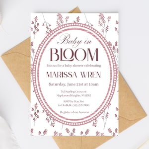 Faire-part numérique bébé en fleurs, modèle floral de baby shower, carte en toile modifiable minimaliste, simple bébé en fleurs coloré