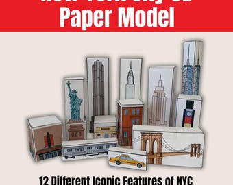 New York City 3D Colorable Paper Model, Color & Build NYC Buildings, Printable City Craft, STEAM Art Activity, Digital Download