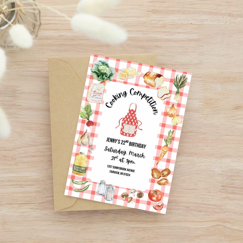 Cooking Competition Invitation Template, Red Checkered Cook off ...