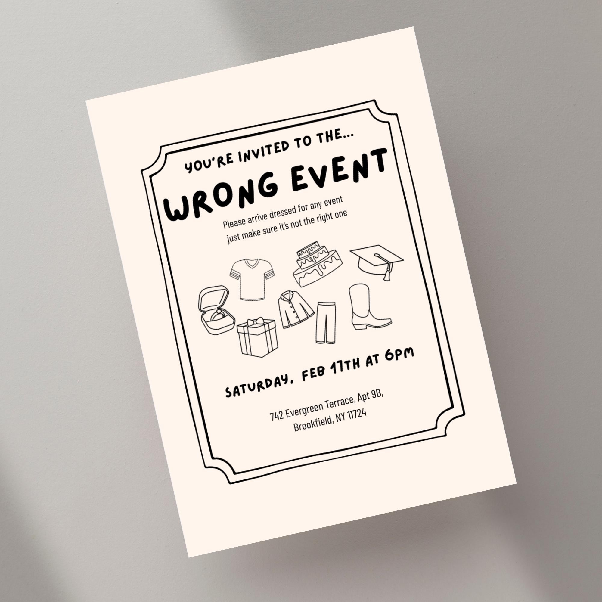 Wrong Event Party Invitation, Canva Template, Funny Mismatched Party ...