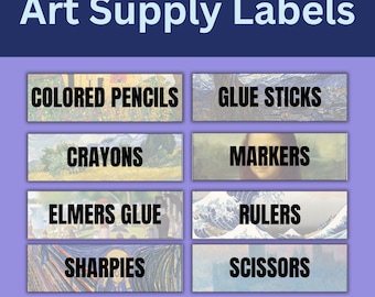 Art Supply Labels- Famous Artwork Labels, Canva Editable Digital Template, Art Room Decor, Art Teacher Organization