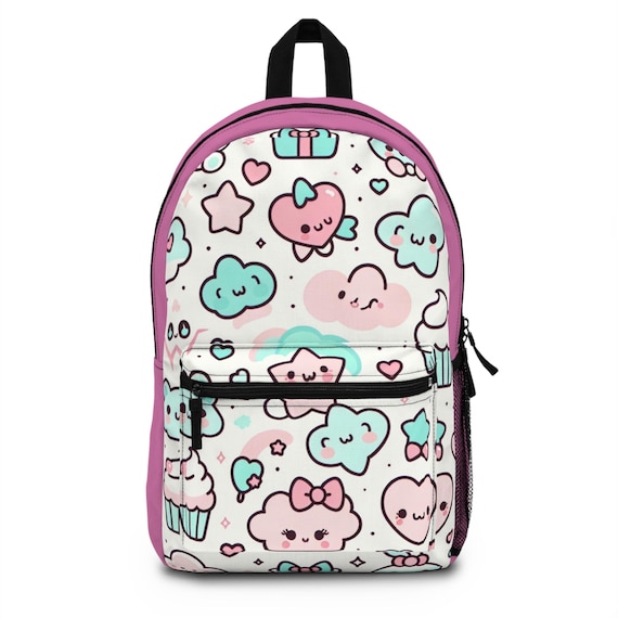 Mochila Kawaii con estrellas sonrientes, corazones, nubes
