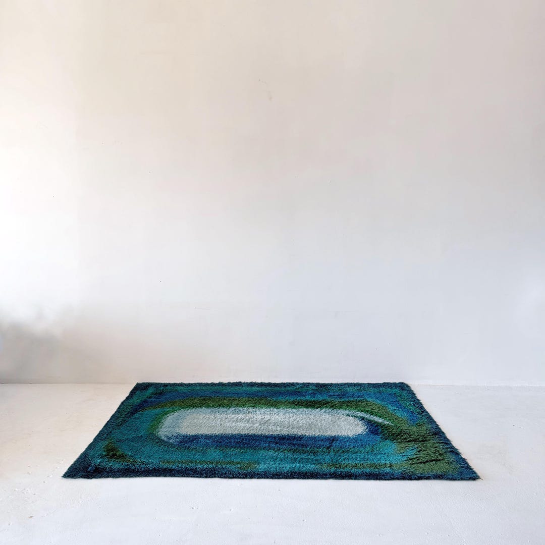 Rya Rug Blue Green Wool From Scandinavia 1970s 5 X 7.5 - Etsy