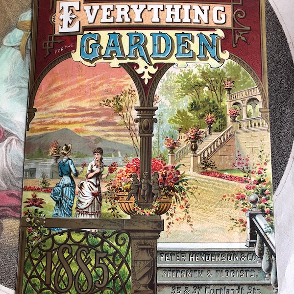 Antique Original Chromolithograph Victorian Garden Seed Catalog Cover Only C 1885 Peter Henderson & Co Emphera