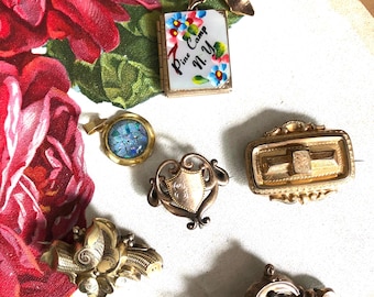 Sold Separately Vintage Antique Brooches Some GF Victorian MOP Locket Opal Pendant Watch Fob Holder