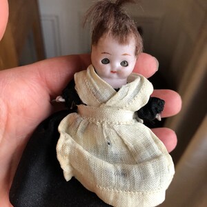 Antique German Hertwig Googly Eyed Miniature Bisque Doll 2 3/4” Miniature Doll