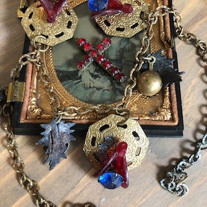 Destash Victorian Jewelry Lot Deco Gilt Necklace & Victorian Gilt Rhinestone Cross Crucifix