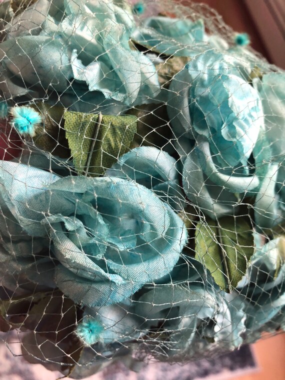 Vintage Hat 50’s 60’s Vintage Clothing Aqua Roses 