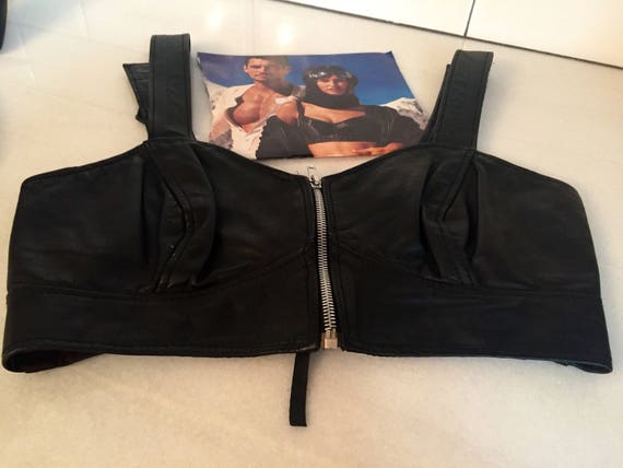 Vintage 80's Motorcycle Corset Bralette Black Lea… - image 1