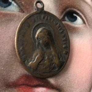 Antique Bronze Medal Religious Medal Large Sacred Heart of Jesus Medal Sacred Heart of Mary Medal Religious Saints