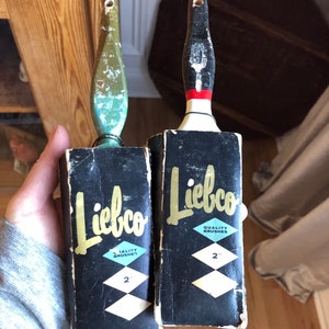 SUMMER SALE Vintage Paint Brushes Industrial Decor Artist Art Deco Graphics Liebco Paint Brushes In Cardboard
