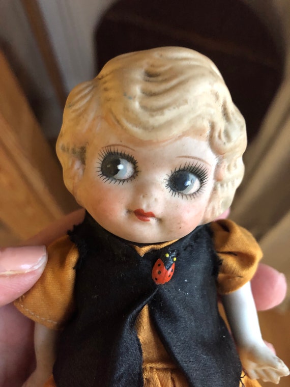 Antique Bisque Doll Googly Eyes Side Eye Lady Bug Loose Arm