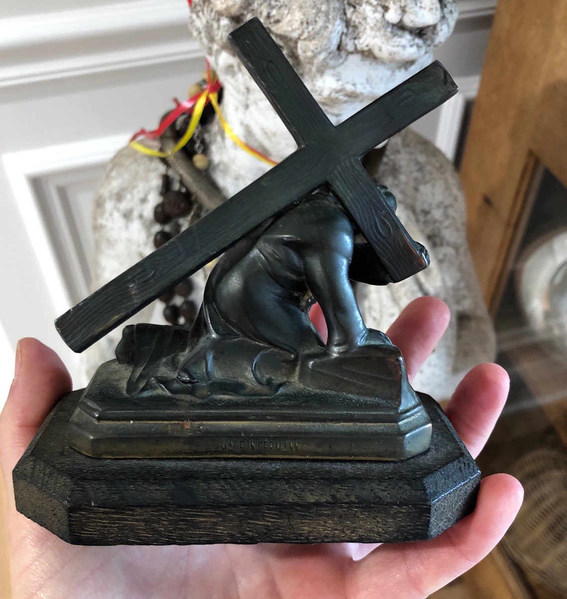 Antique Jesus Statue Catholic Sculpture Christ Carrying Cross Etsy