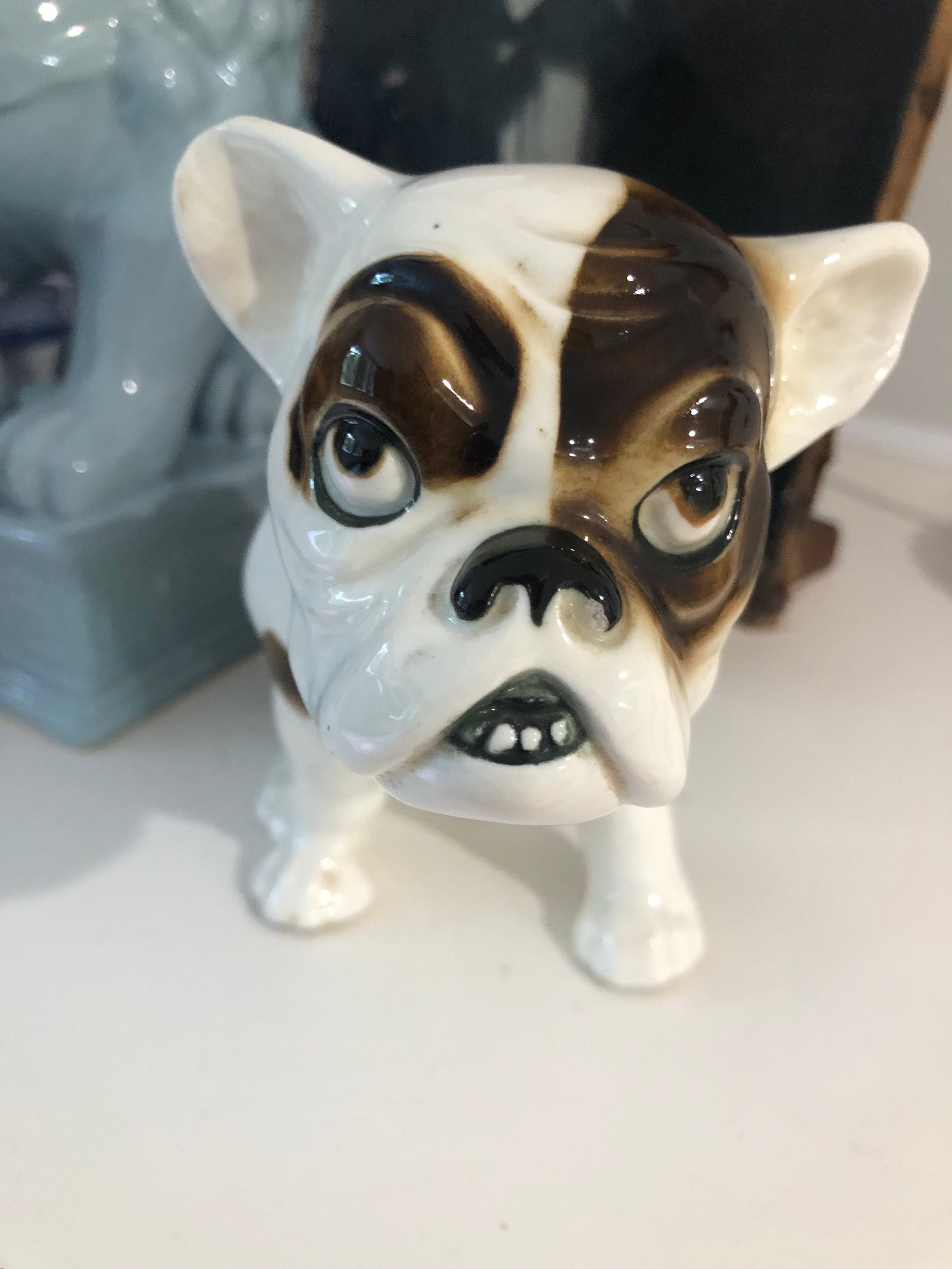 Vintage Czech Bulldog Dog Pottery Figurine Larger Sized Circa 40's