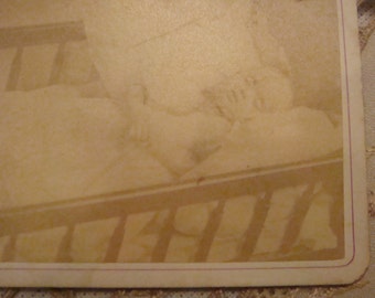 Antique Photo CDV Post Mortem Baby in Cradle Cabinet Card