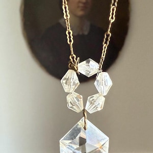 Antique Art Deco Crystal Glass Necklace Tiny Peanut Chain Antique Jewelry