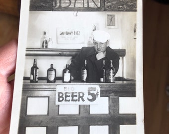 Awesome Vintage RPPC Real Photo Postcard Navy Man Owl Bar Japan  Navy Fizz