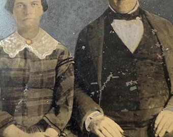 Larger Format Antique Tintype Photo Civil War Couple Tinty Antique Photo Original 4” x 7” Half Plate Tintype