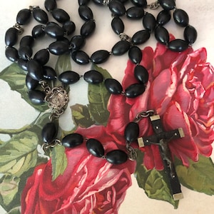 Large Priest Nun Ebony Black Rosary Beads