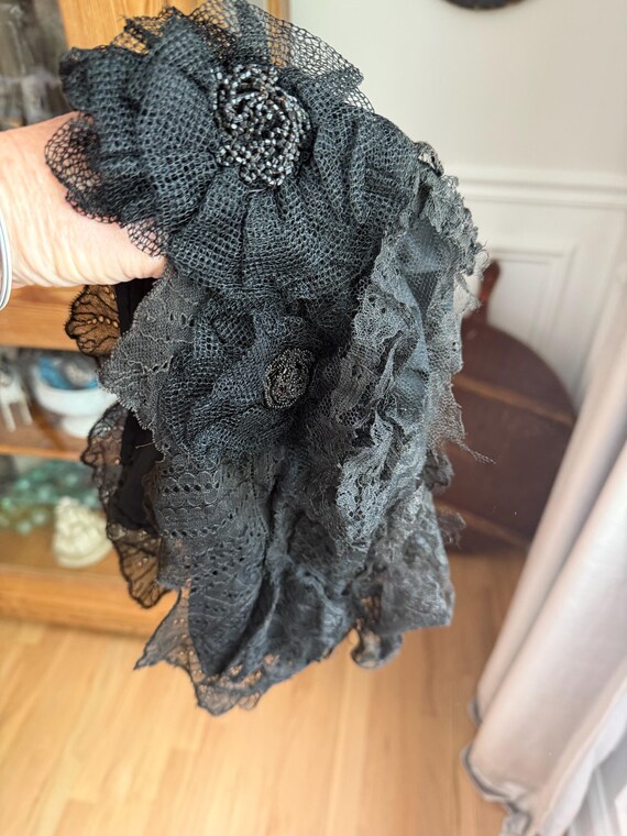 Antique Victorian Hat Bonnet Black Mourning Net Lace Overlay  display picture 1
