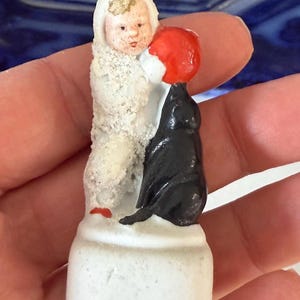 Vintage German Bisque Figurine Snowbaby With Seal and Ball Christmas Decor Cake Decor