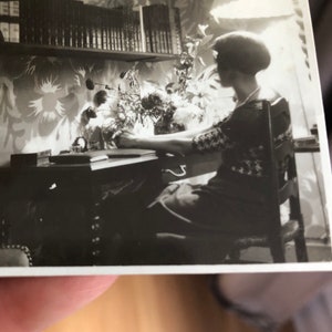 Antique Photo Noir Desk Boudoir Flapper Bobbed Hair Perfume Bottles Original Photo