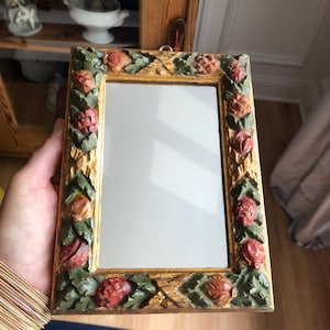FALL SALE Delightful Vintage Florentine Wall Mirror Gilded High Relief Floral Decoration Small