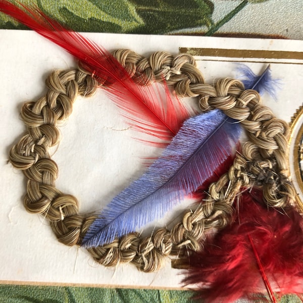 Antique Memento Mori Ash Blonde Hair Shaped in a Wreath on Old Linen Label