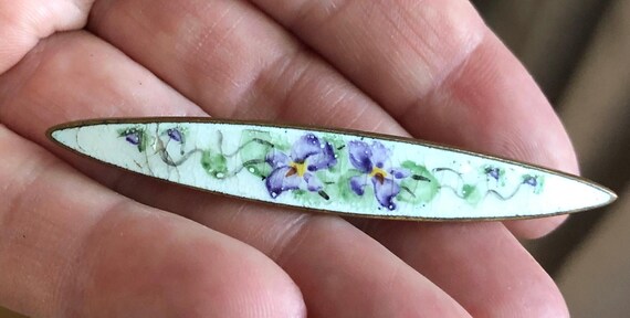 Antique Brooch Enamel Brooch Stunning Pansy Decor Old C Clasp Closure Victorian Jewelry