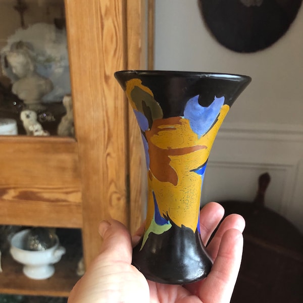 Vintage Deco Gouda Pottery Vase Schoonhoven Colorful Mini Vase Chip