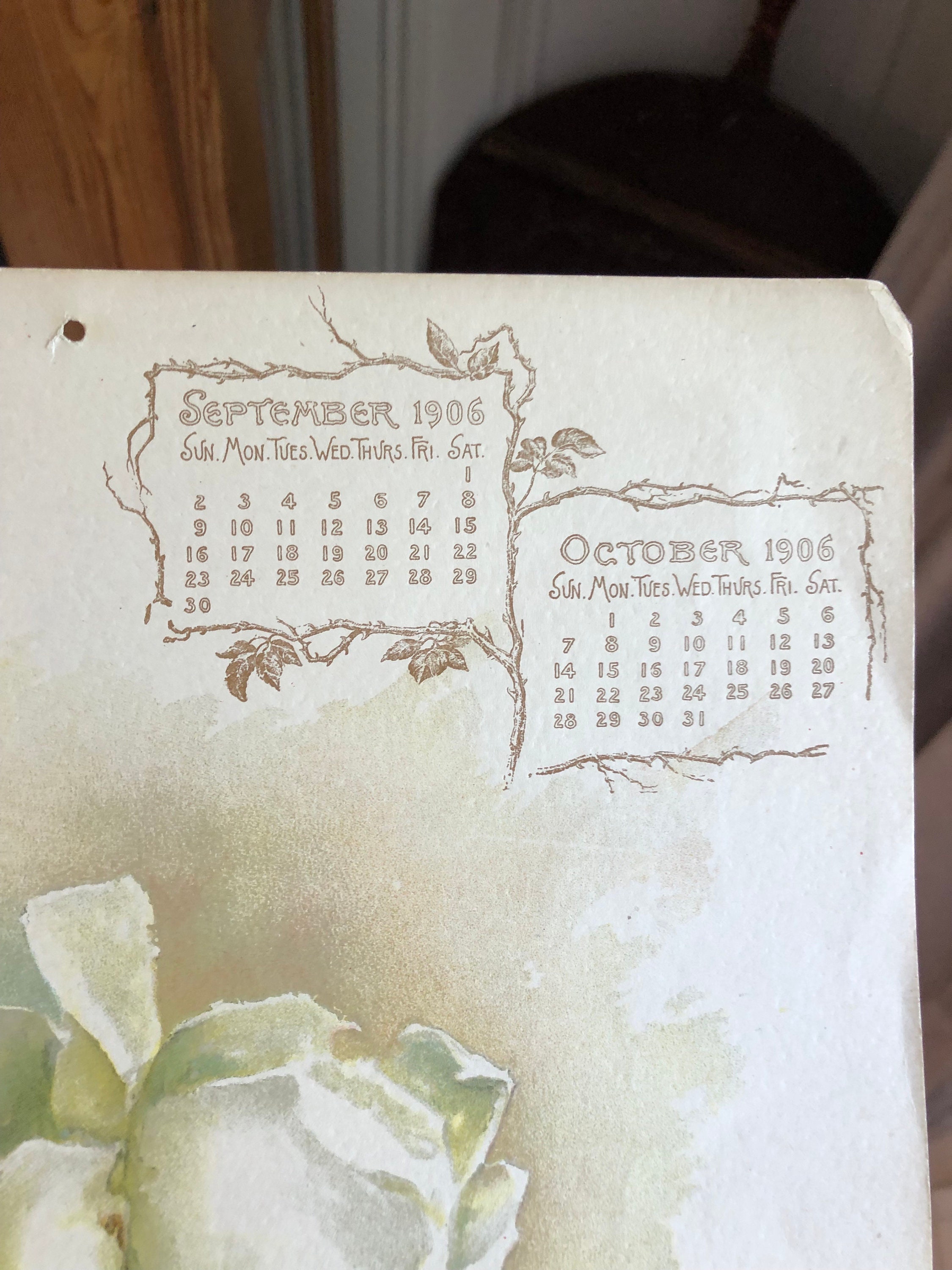 Antique 1908 Calendar Pages Stunning Roses Lithography Prints Birthday ...