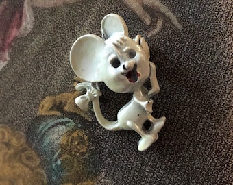El broche vintage vintage Happy Mouse Pin Broche Blanco Brillo Esmalte