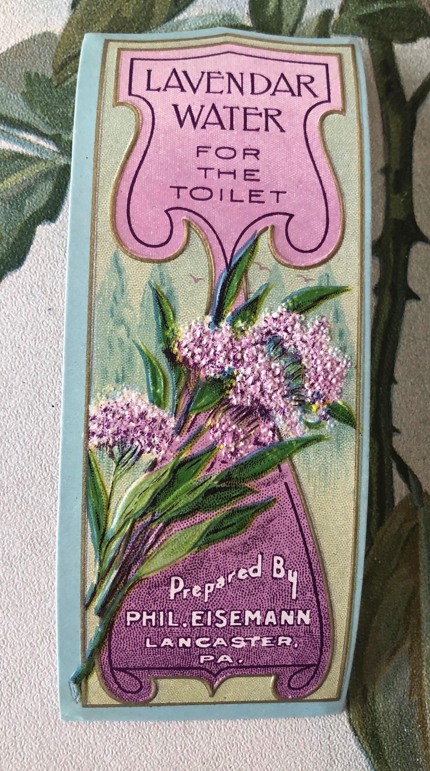 Stunning Antique Perfume Lavender Water Label Lavender Flowers Emphera