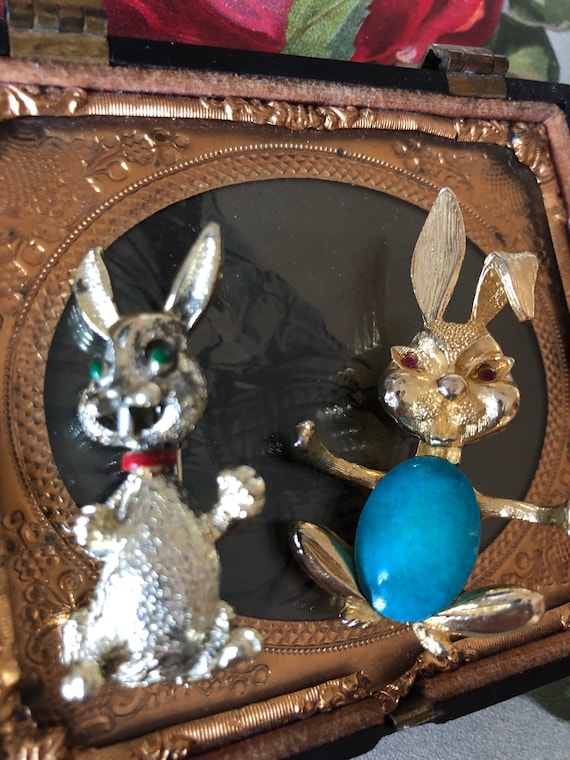Two Vintage Easter Bunny Pins Brooches Adorable Ho