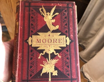 Antique Book Poetry Thomas Moore Circa 1880’s Great Hardcover Gorgeous Red & Gilt