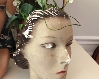 SALE Vintage Antique Mannequin Head Cut Out Top Display Art