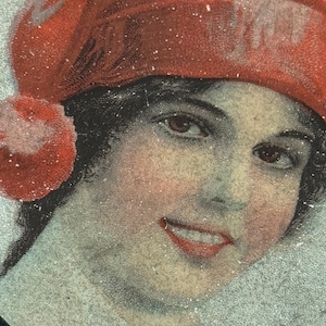 Antique Candy Tin Cummings Corp Philadelphia Christmas Tin Deco Girl in Red Stocking Hat