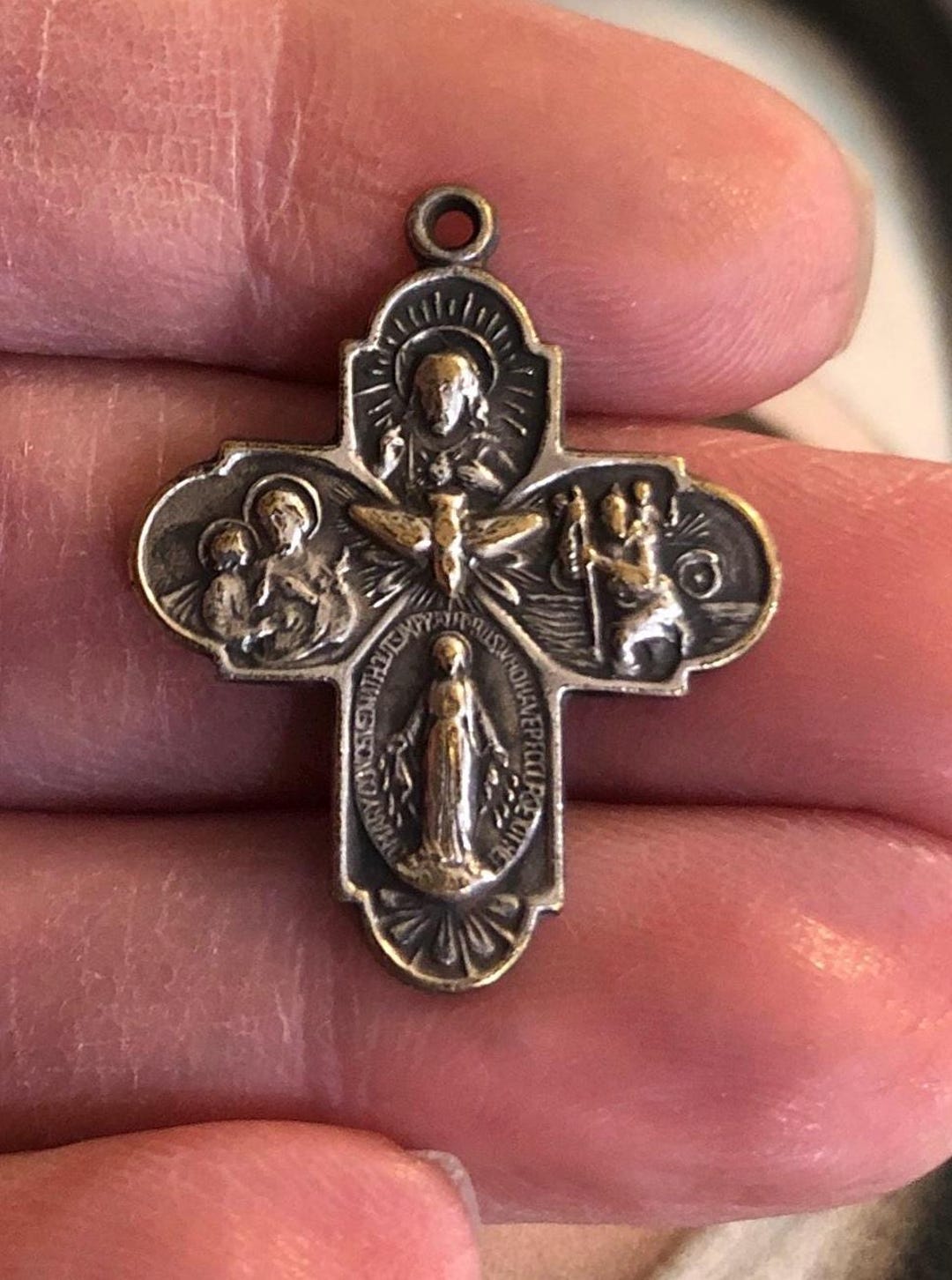 Vintage Religious Medal Charm Pendant Holy Spirit Sacred Heart Madonna