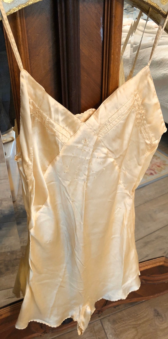 Adorable Antique Champagne Silk Teddy Art Deco Fla