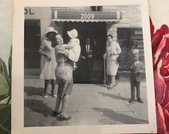 african american family in formal dress outside church 1920s 1940s Group Portrait Mid-Century Attire 1920s African American Group Dressed