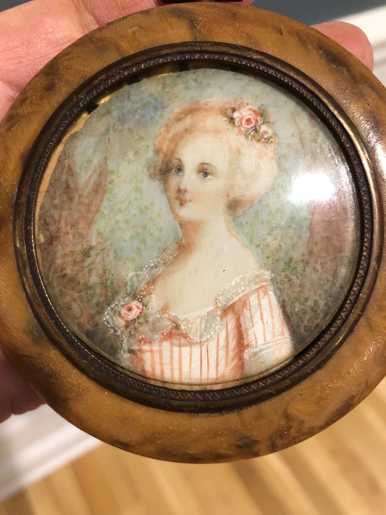 SALE Antique French Painting Hand Painted Miniature Portrait Original