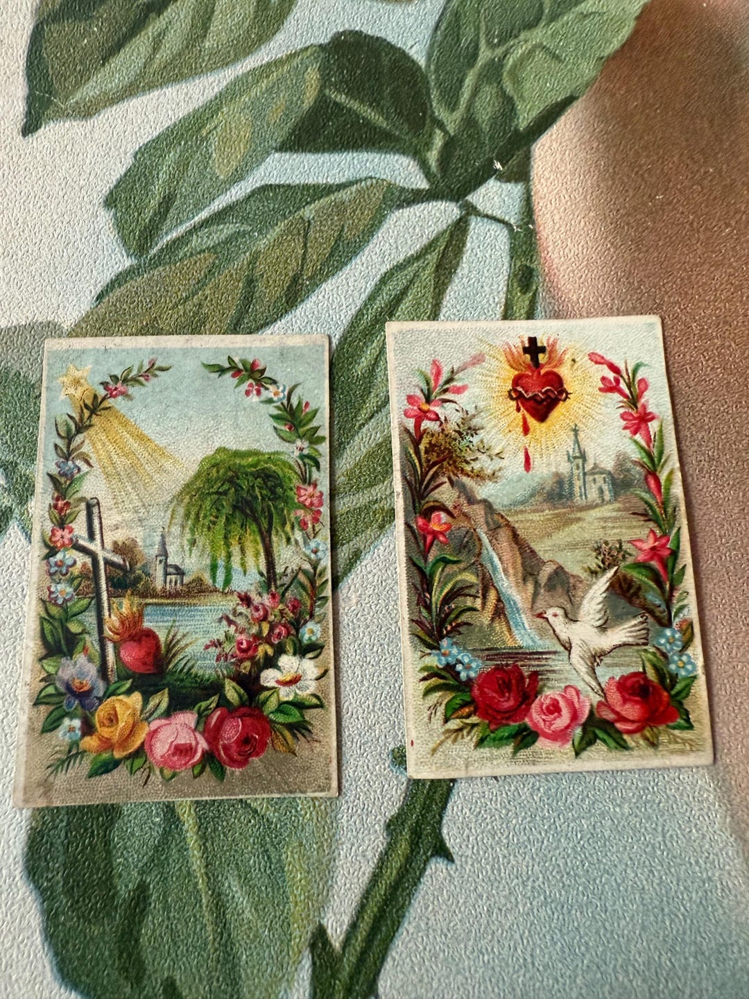Rare Pair Antique Mini Religious Holy Cards Prayer Cards Tiny Sacred ...