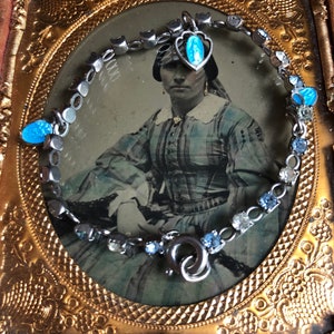 Adorable Vintage Child Religious Prayer Bracelet Heavenly Blue Rhinestones Tiny Enamel Blue Medals