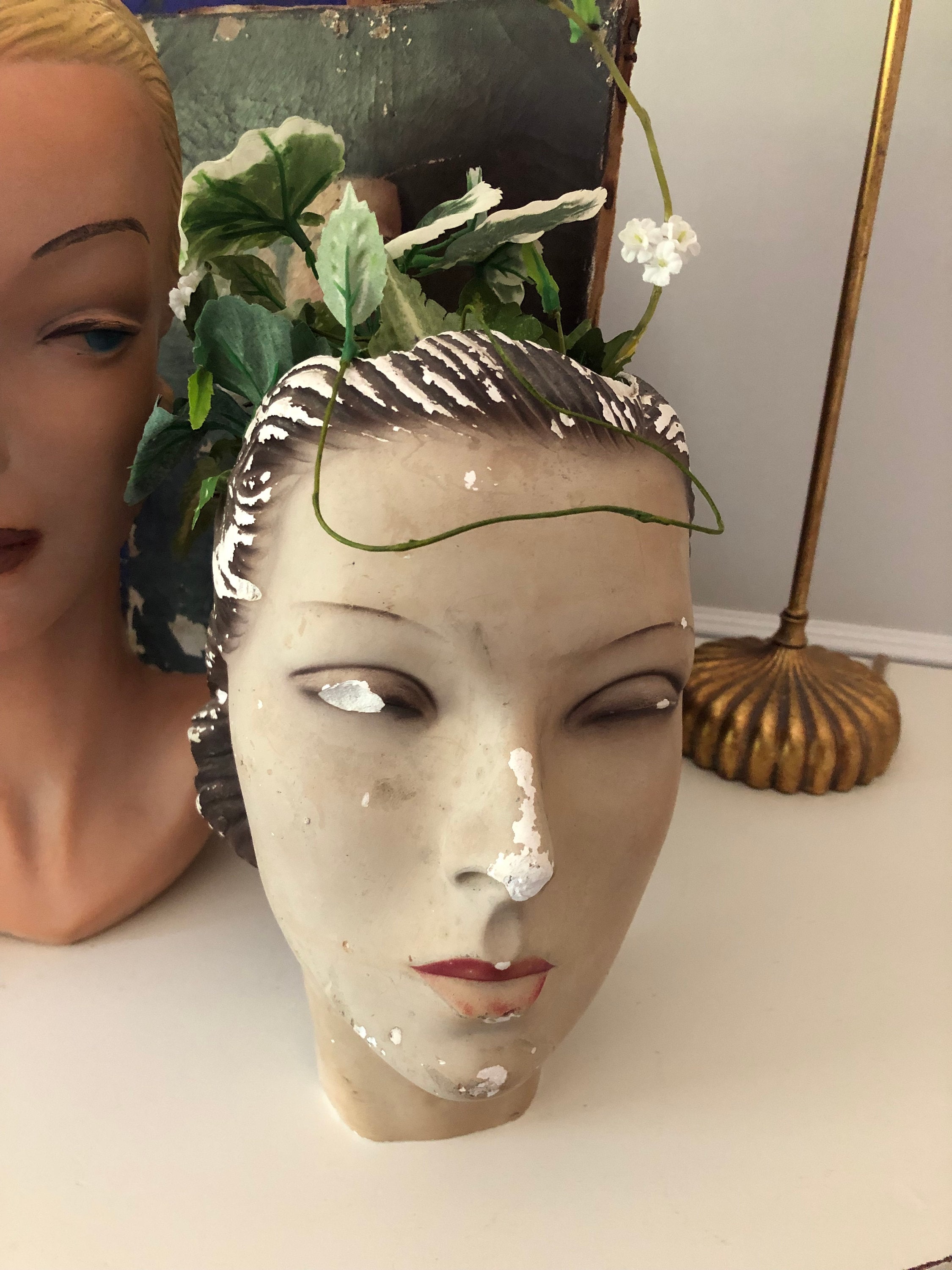 SALE Vintage Antique Mannequin Head Cut Out Top Display Art